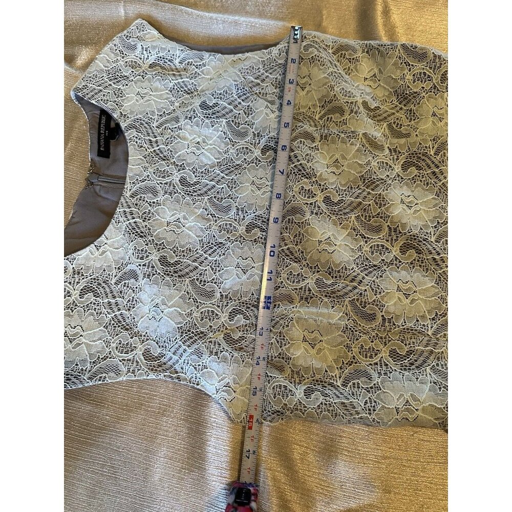 Banana‎ Republic Dress Womens 6 Gray Mint Sheath Floral Lace Sleeveless Cocktail - Picture 8 of 9